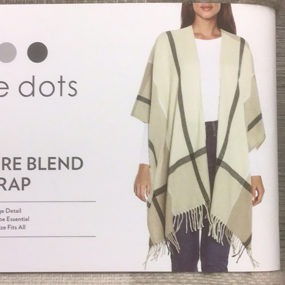 NWT THREE DOTS CASHMERE BLEND WRAP - neutral colors One size - Picture 2 of 4